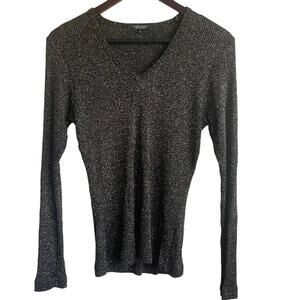 Karen Kane Top Women L Black Gold Metallic Rayon Knit‎ Stretch Event Glam Dressy